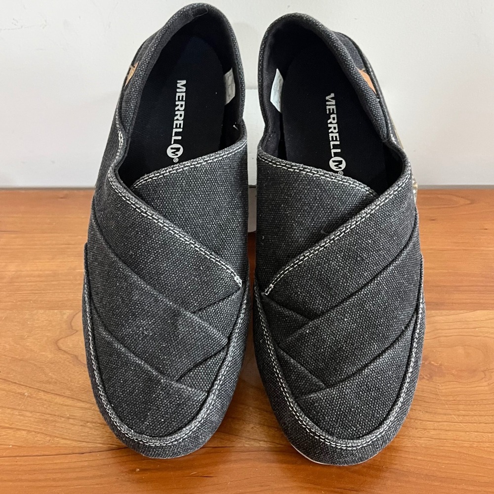 Merrell Womens Black Canvas Slip On Flats Pleated Wrap‎ Shoes J94716 Size 8